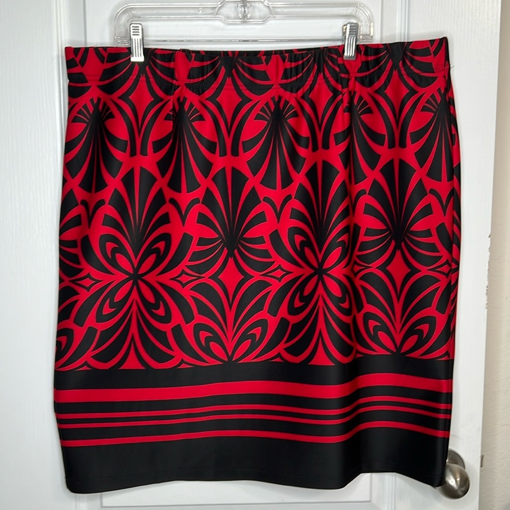 CATO | Black and Red Abstract and Stripe Design Pencil Style Skirt | Size 22/24 - Picture 2 of 7